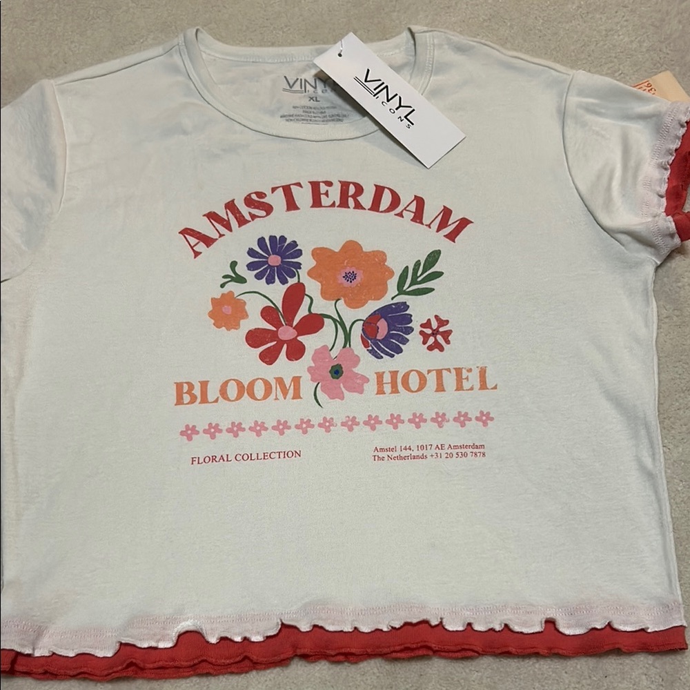 Vinyl icons Amsterdam Floral T-Shirt Crop size XL NWT